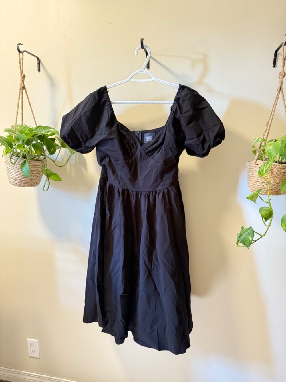 Unique Vintage Black Sweetheart Puff Sleeve Swing Dress - XL/14-16 - Picture 4 of 5